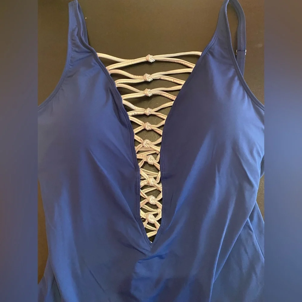 Bleu‎ Rod Beattie Blue Silver One Piece Swimsuit NWT $109 Retail